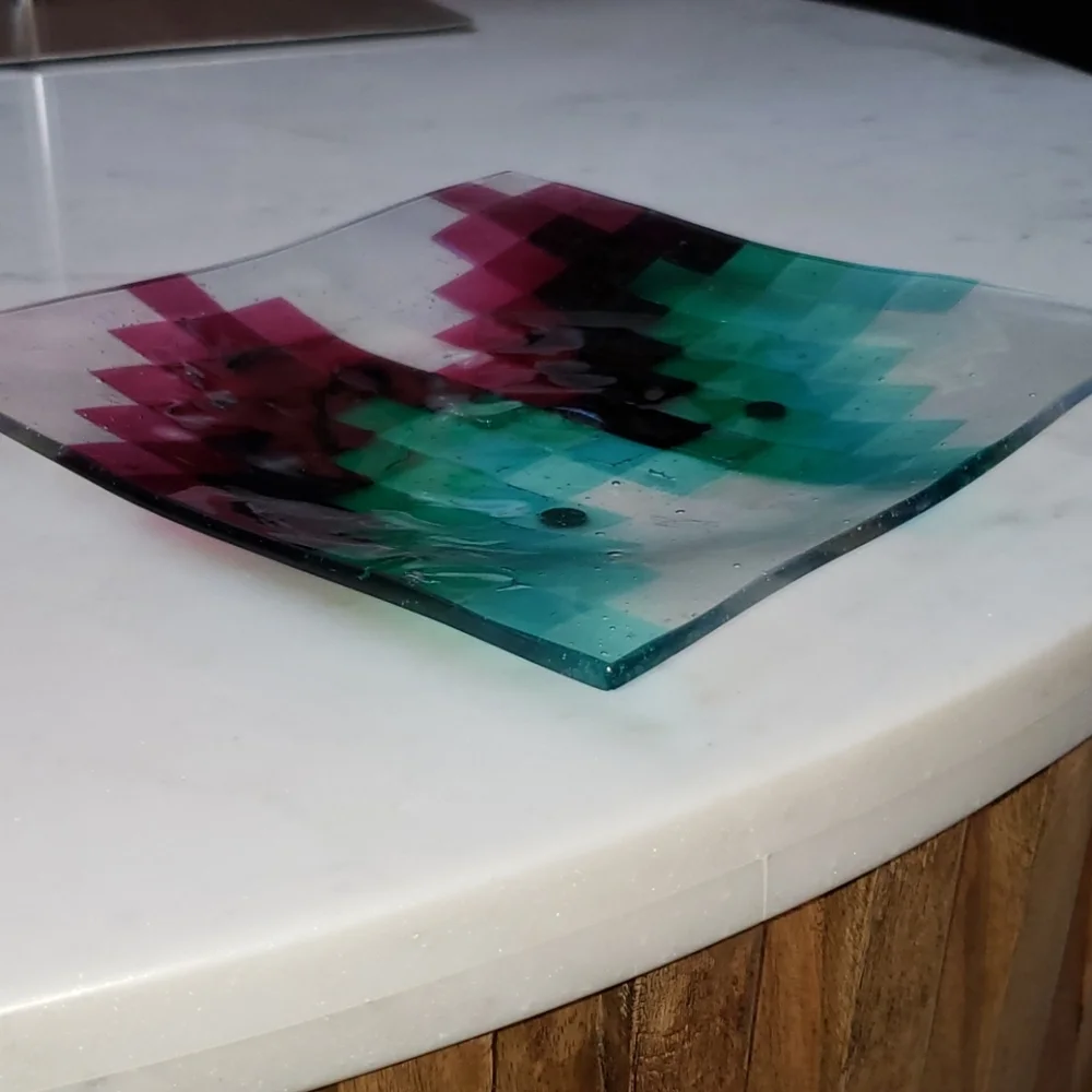 Fused Glass Squares Decorative Plate Platter from Seattle Washington Art Gallery - Picture 4 of 14